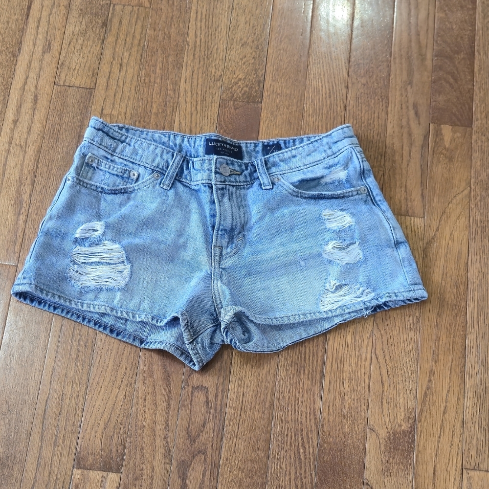 Lucky Brand Light Blue Ripped Distressed Denim Short Shorts